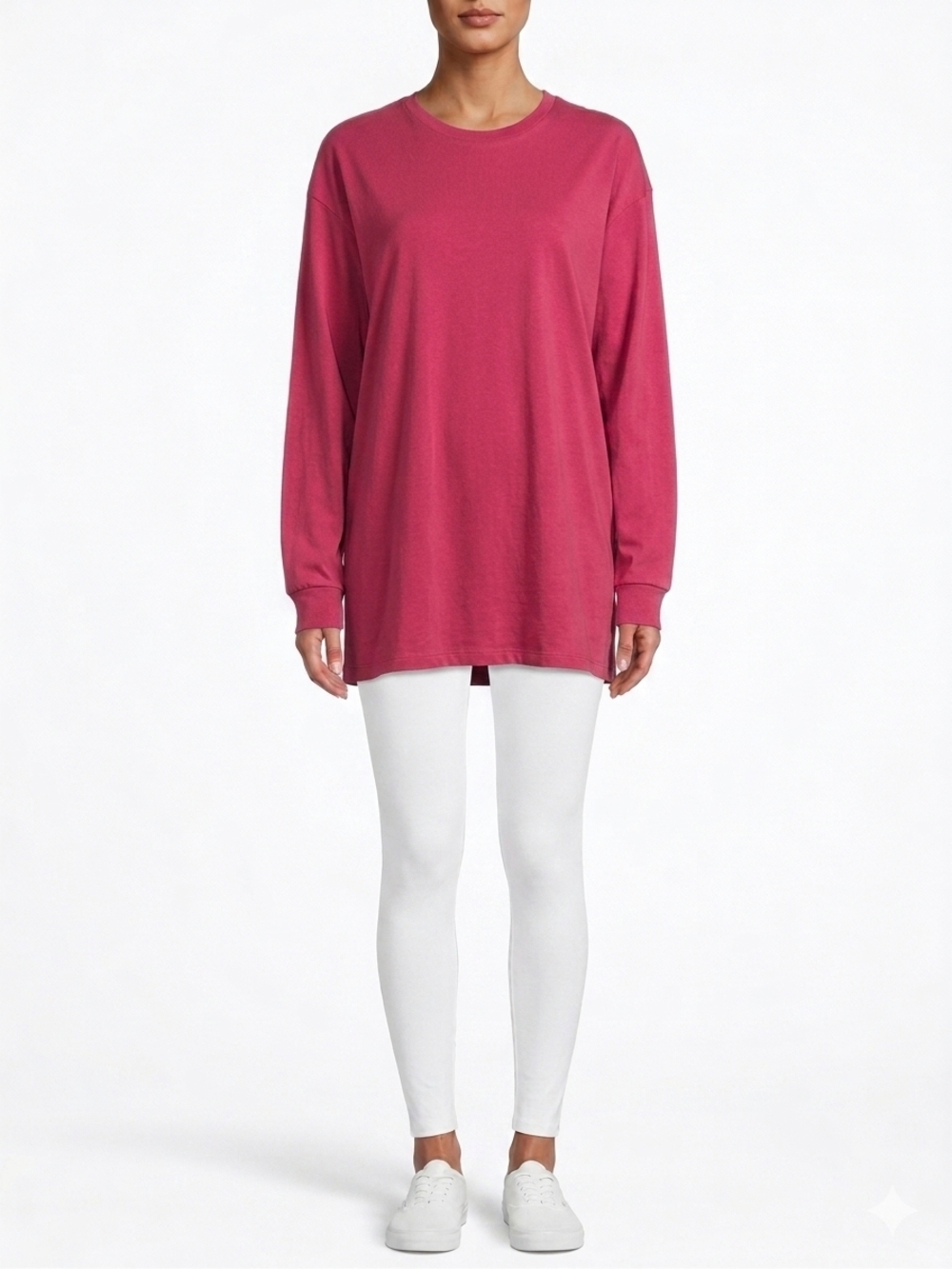 Long Sleeve Crewneck Tunic Top - Raspberry Pink